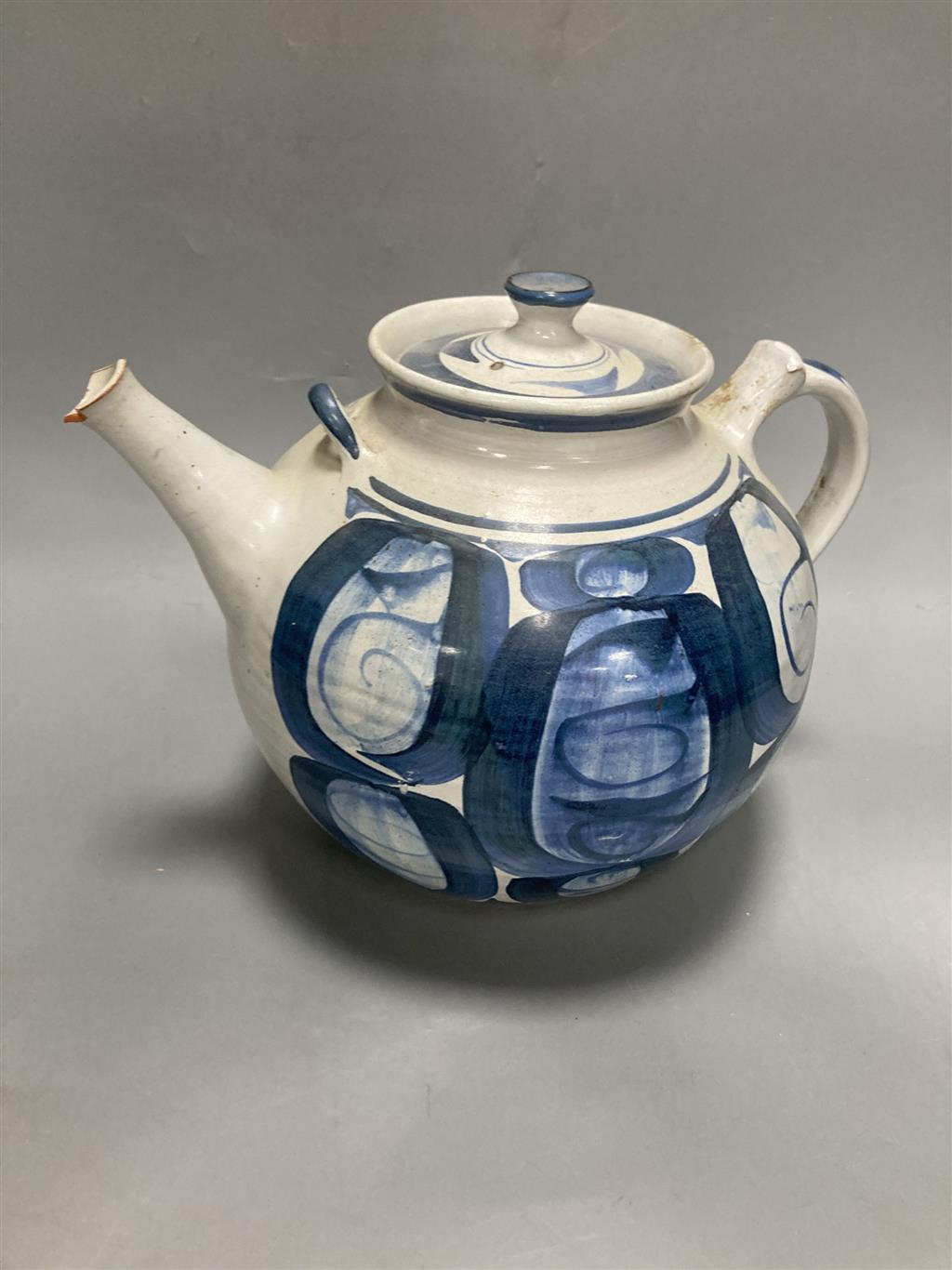 Two Studio pottery teapots, largest 25cm